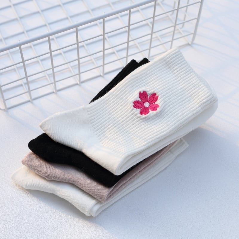 Cherry Blossom Embroidery Cotton Socks For Her Socksies